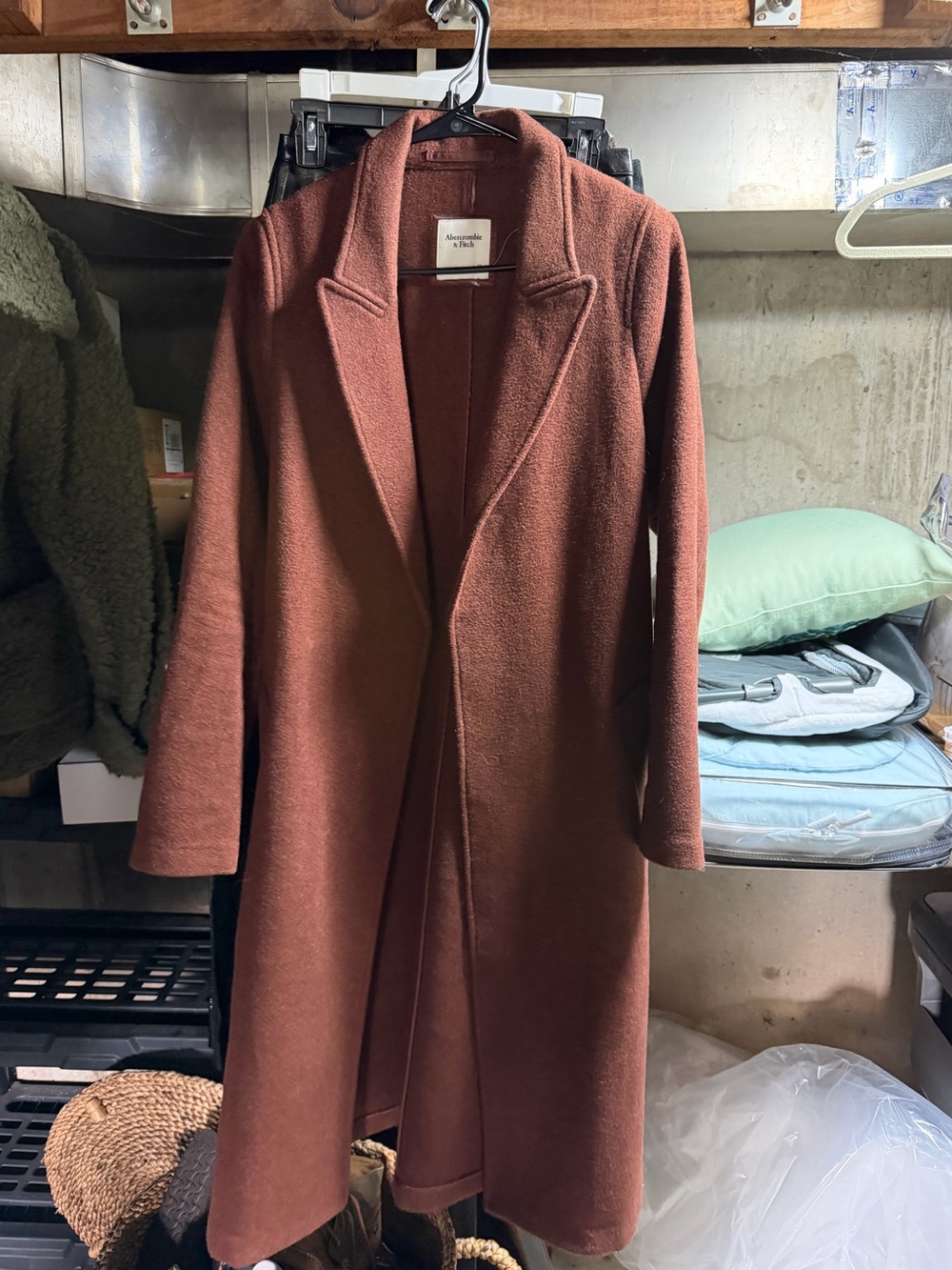 Abercrombie & Fitch Brown Wool-Blend Long Trench Coat